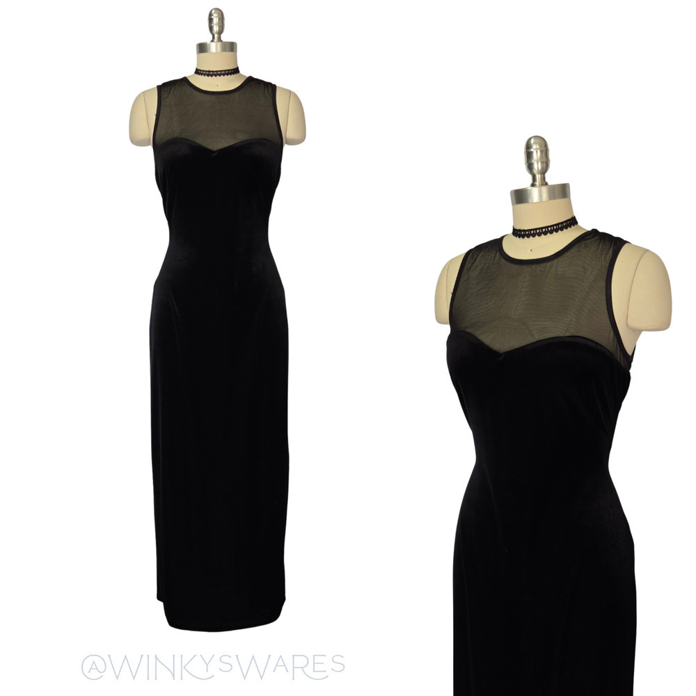 Vintage 90s Black Velvet Maxi Prom Dress Size S M All That Jazz Gothic Goth